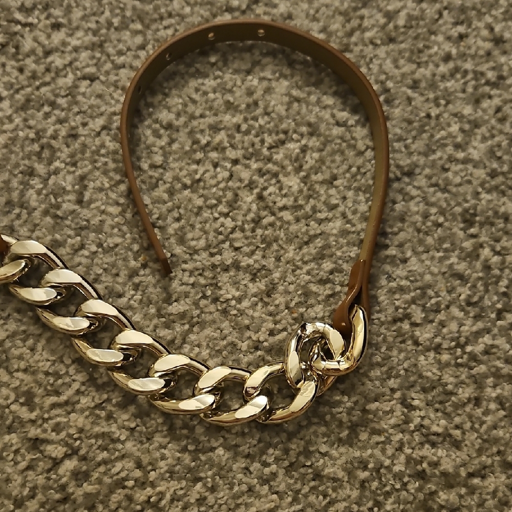 Gold Chain Brown Leather Women's Belt
